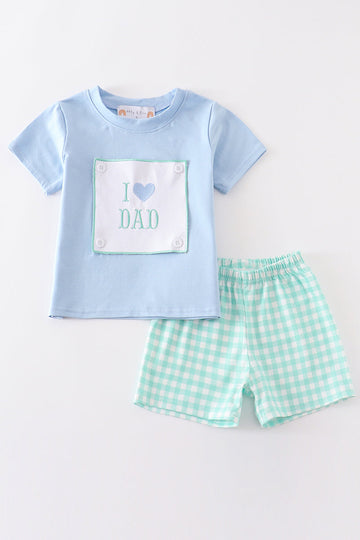 Blue I love dad embroidery boy set