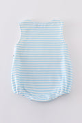 Blue striped boy's bubble with adorable tractor embroidery, perfect for playful adventures.