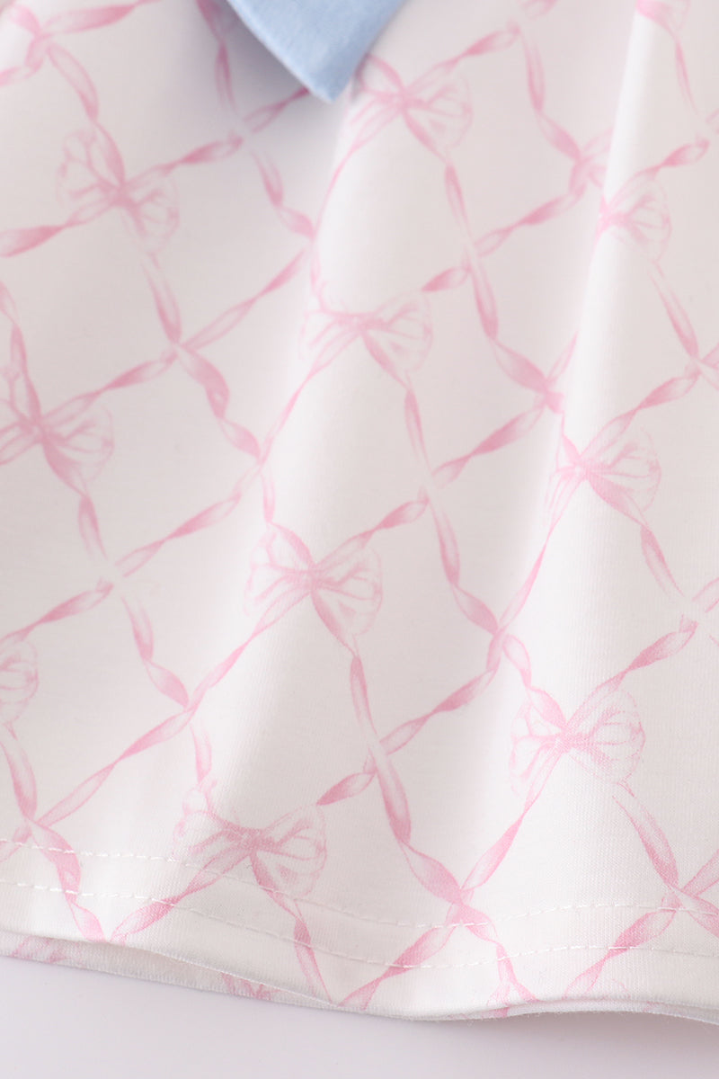 Pink bow print girl set featuring a cozy sweatshirt and matching leggings.