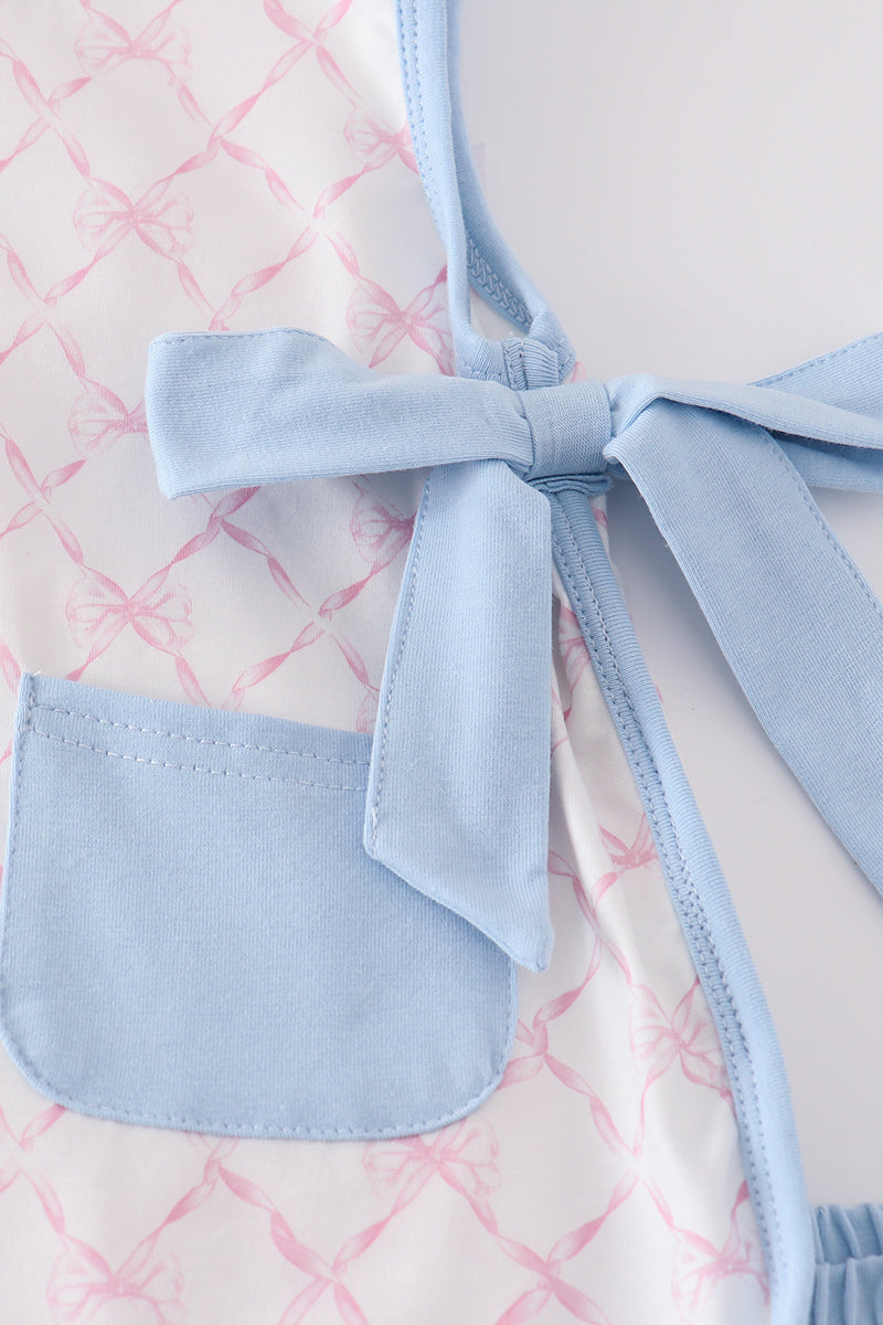 A cute pink bow shorts set for girls, perfect for playful summer days.