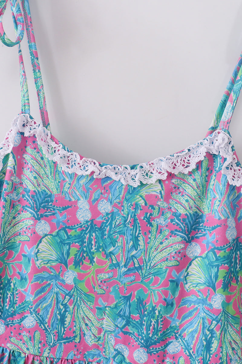 Green jungle bloom tiered dress with matching mom&me style from Sandilake Clothing.