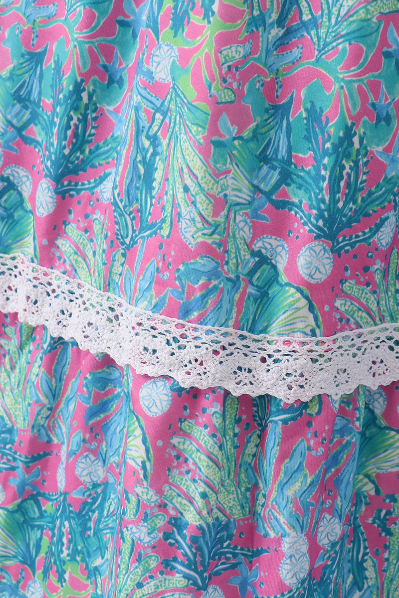 Green jungle bloom tiered dress with matching mom&me style from Sandilake Clothing.
