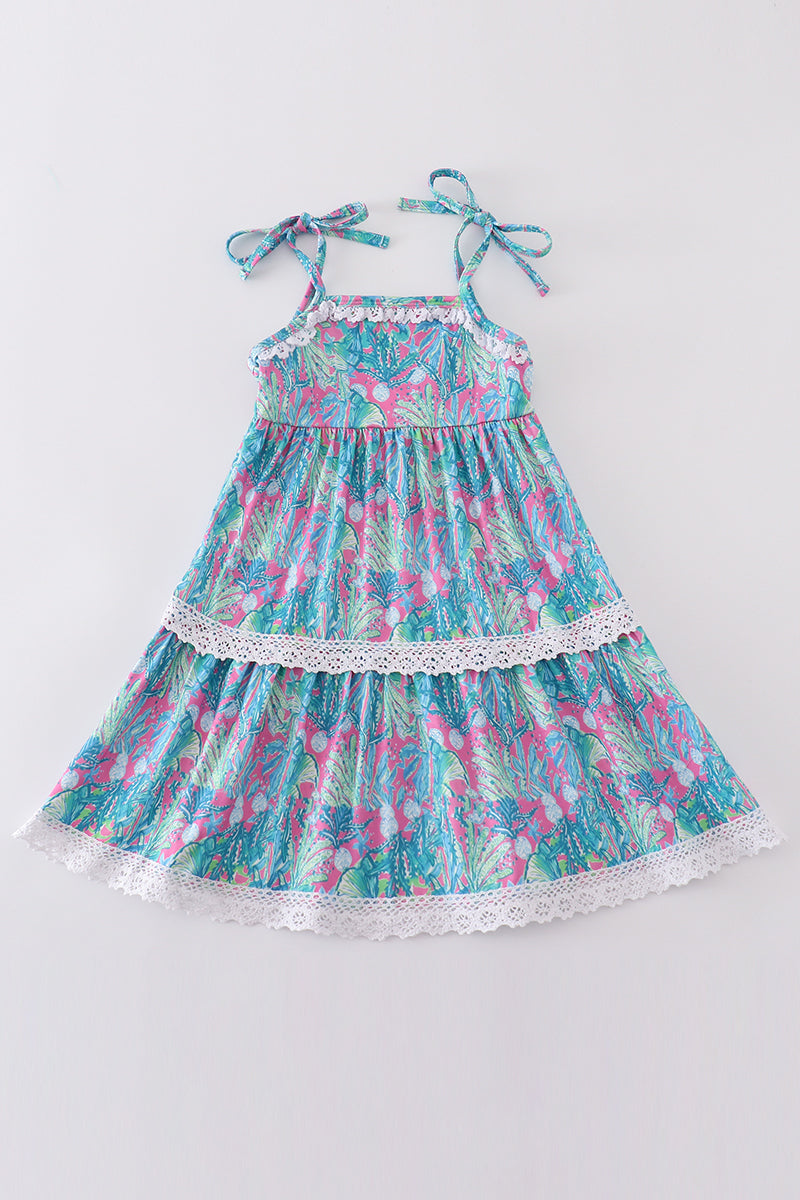Green jungle bloom tiered dress with matching mom&me style from Sandilake Clothing.