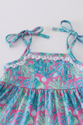 Green jungle bloom tiered dress with matching mom&me style from Sandilake Clothing.