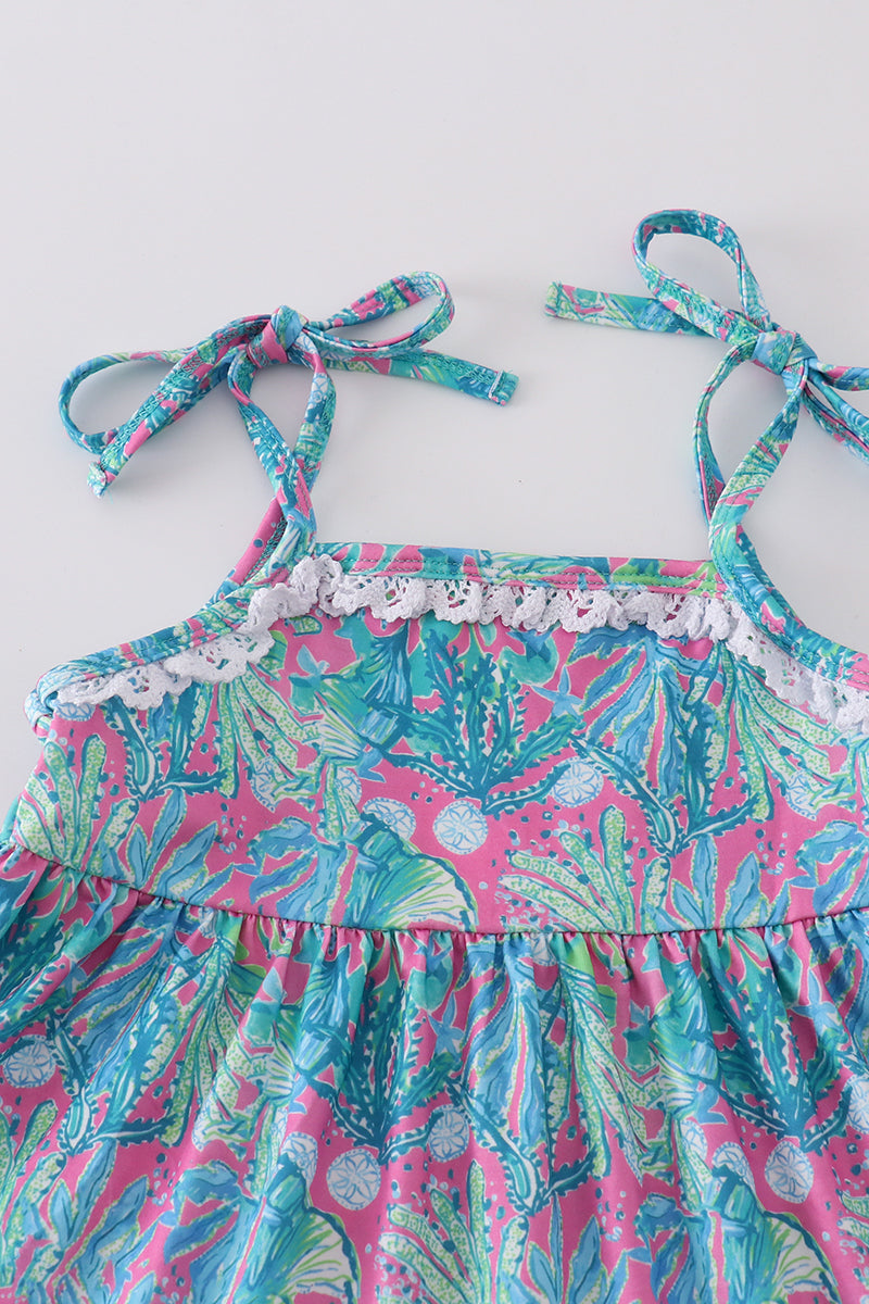 Green jungle bloom tiered dress with matching mom&me style from Sandilake Clothing.