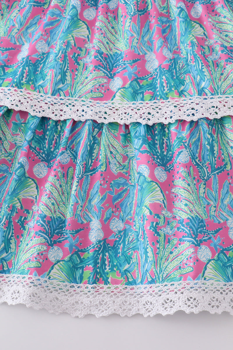 Green jungle bloom tiered dress with matching mom&me style from Sandilake Clothing.