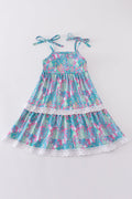 Green jungle bloom tiered dress with matching mom&me style from Sandilake Clothing.