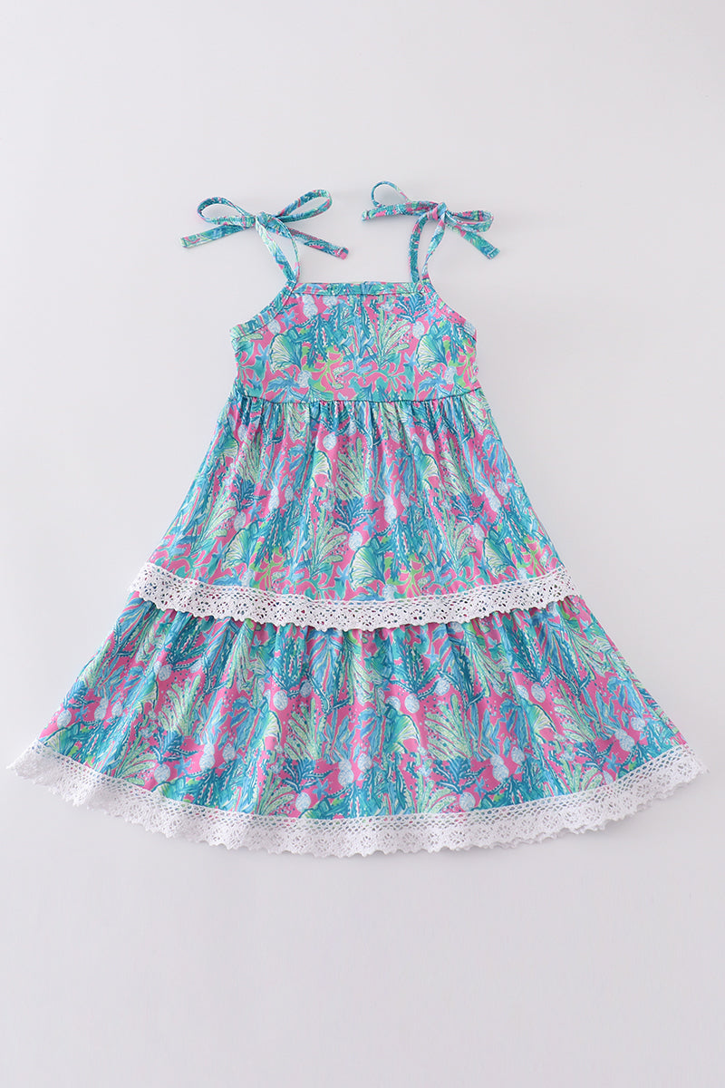 Green jungle bloom tiered dress with matching mom&me style from Sandilake Clothing.