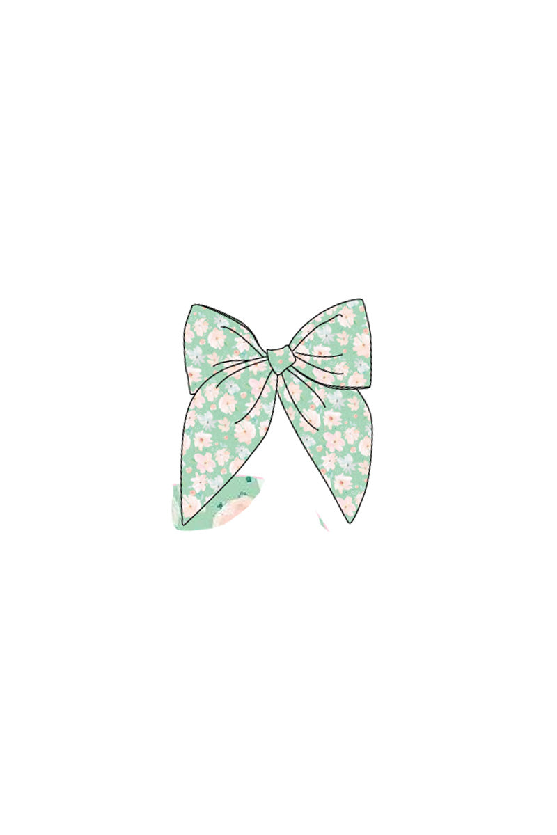 Green floral print girl sailor bow with a charming, playful design from Sandilake Clothing.