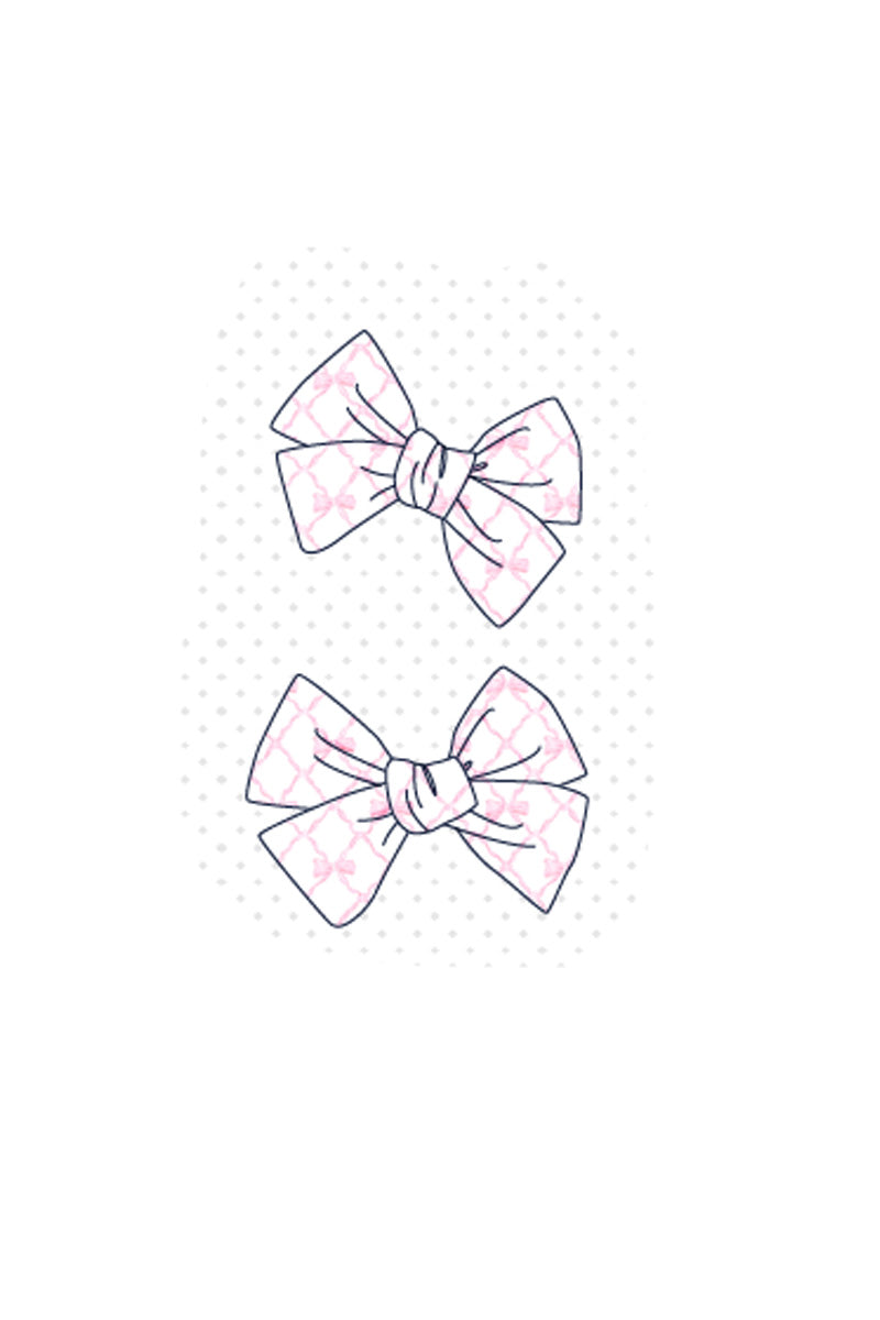 Pink bow with embroidered piggy design, perfect for girls' hair accessories.