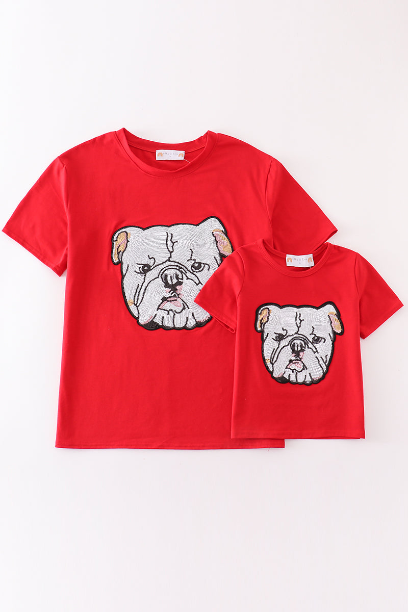 Matching red tops with Georgia Bulldog sequin design, perfect for mom and child.