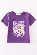 Purple LSU tiger sequin top for kids, perfect for game day.