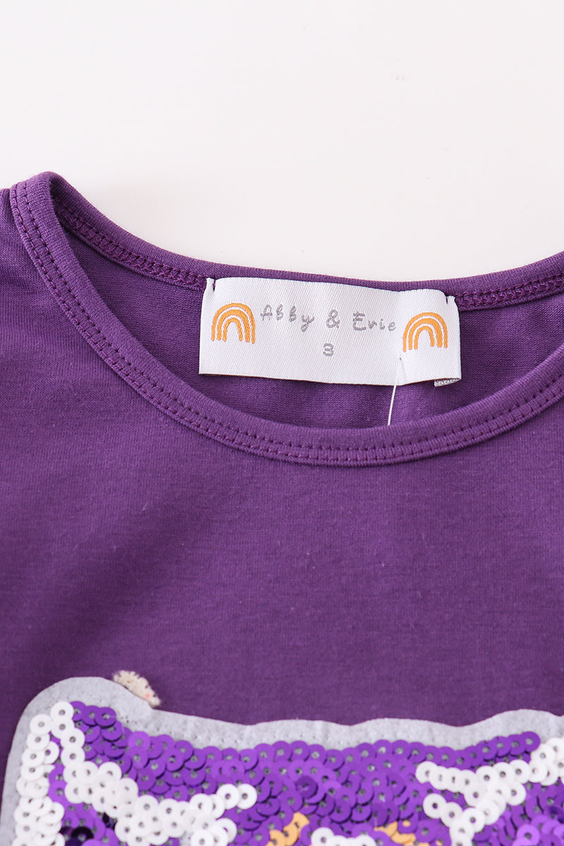 Purple LSU tiger sequin top for kids, perfect for game day.
