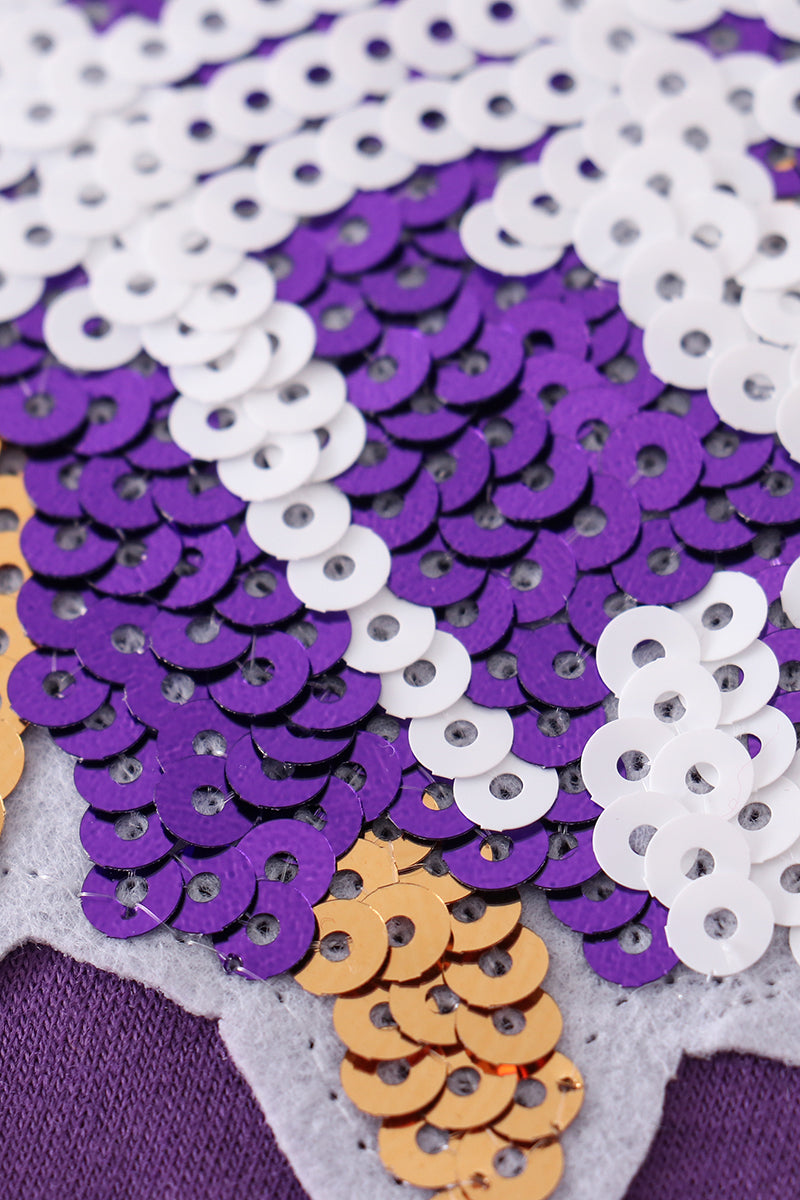 Purple LSU tiger sequin top for kids, perfect for game day.
