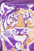 Purple LSU tiger sequin top for kids, perfect for game day.