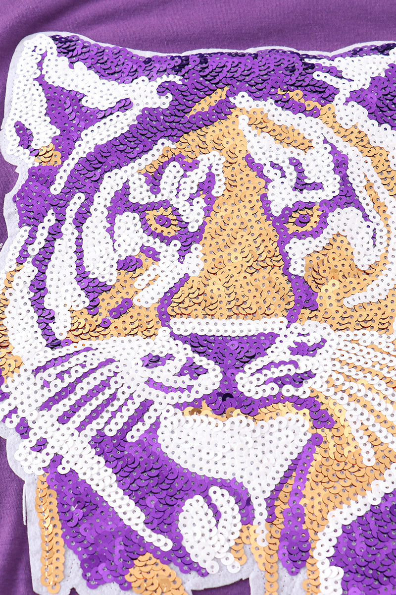 Purple LSU tiger sequin top for kids, perfect for game day.