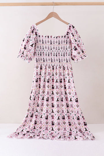 Pink Cat Print Mom Dress