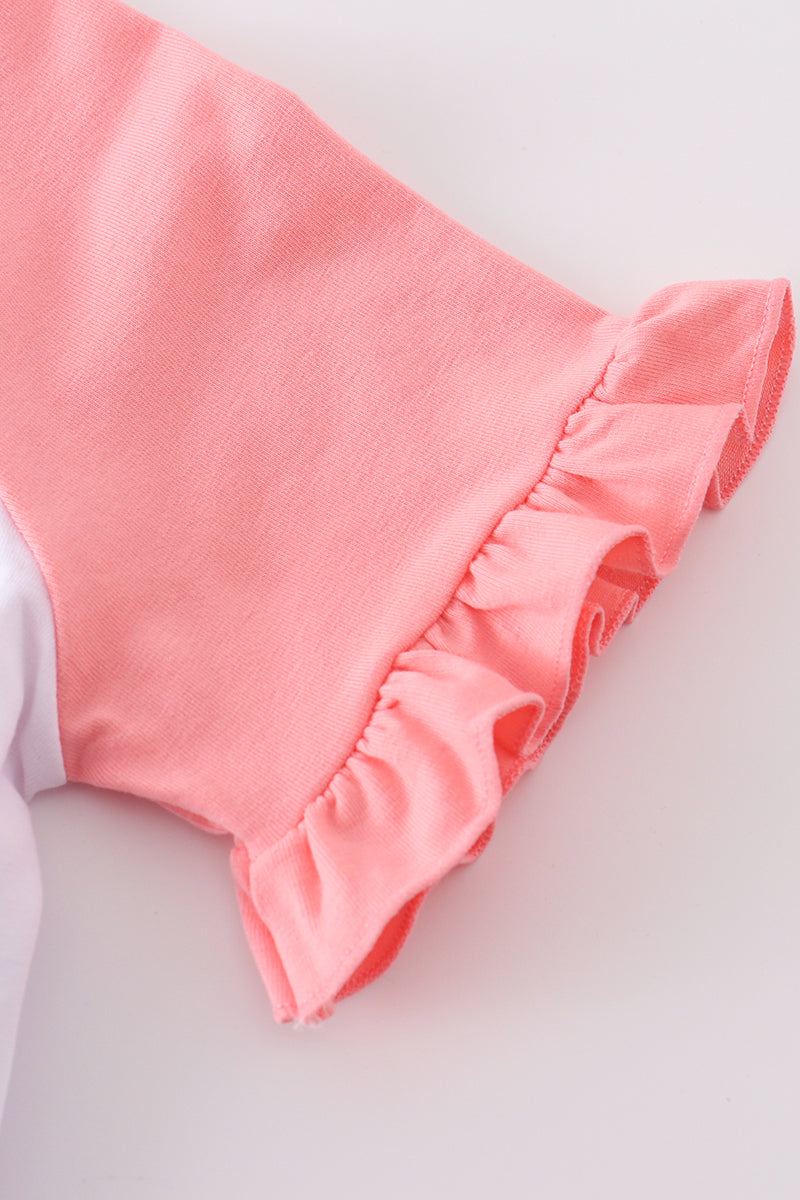 Pink baseball bow tie girl top with playful pattern from Sandilake Clothing.