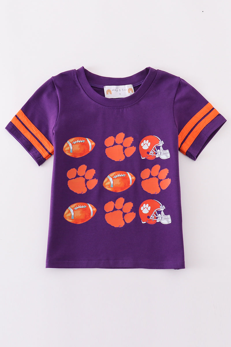 Cozy Clemson football top for boys, featuring playful tiger stripes and team colors.