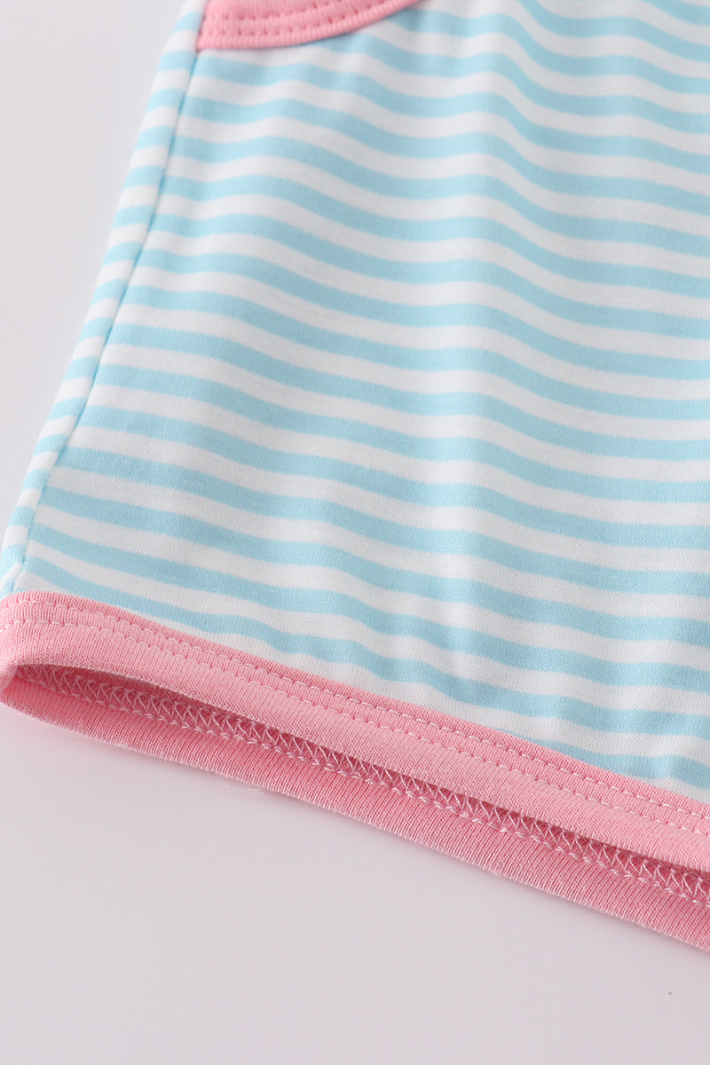 Cozy pink stripe print set for kids, perfect for playtime adventures.