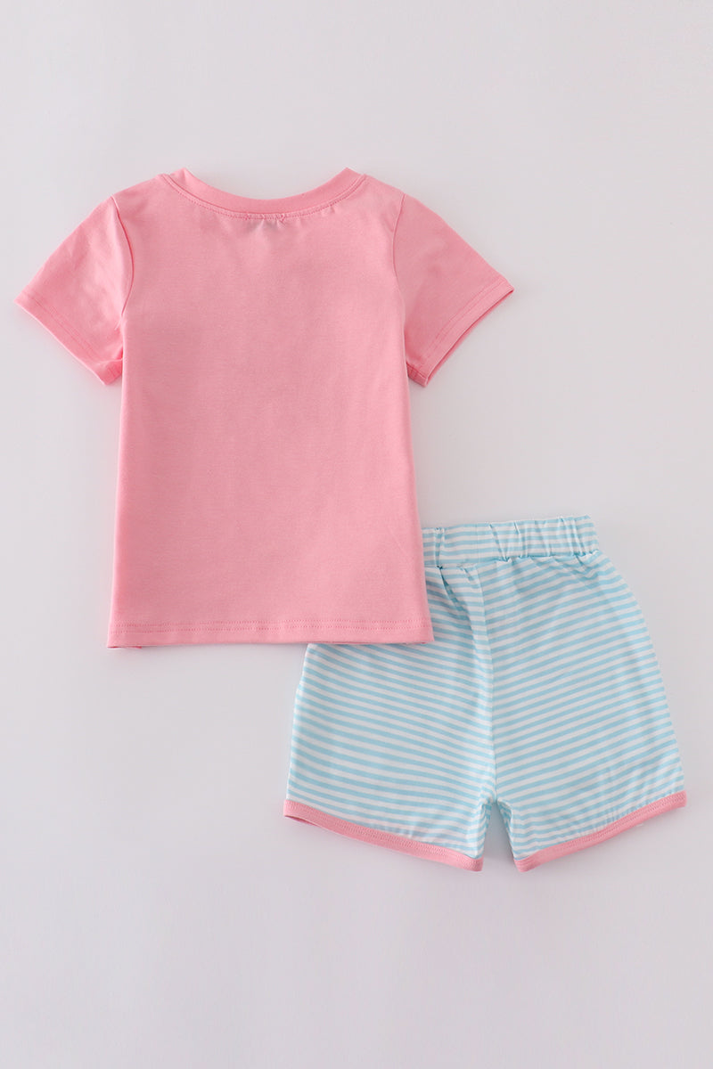 Cozy pink stripe print set for kids, perfect for playtime adventures.