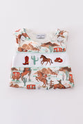 Pink smocked bloomer set with western cowboy embroidery, perfect for playful adventures.