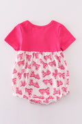 Hot pink bubble romper with Barbie embroidery, perfect for playful adventures.