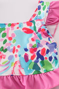 Bright and colorful 2-piece swimsuit with rainbow garden print, perfect for summer fun.
