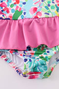 Colorful one-piece swimsuit with a vibrant rainbow garden print, perfect for summer fun.