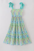 A vibrant, tiered mom dress with ocean bloom print, perfect for summer outings.