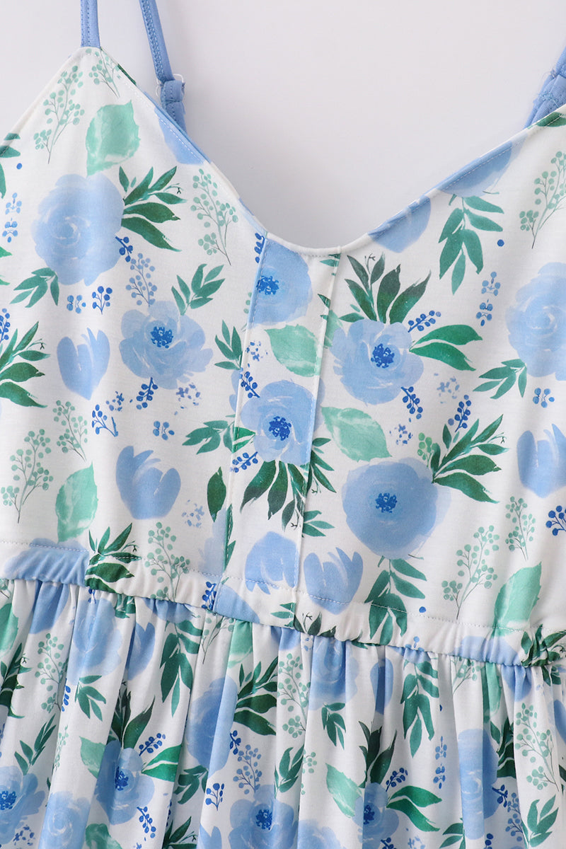 Whimsical floral mom dress with vibrant garden print, perfect for spring outings.