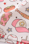 Pink baseball print girl set with playful patterns, perfect for sporty fun.