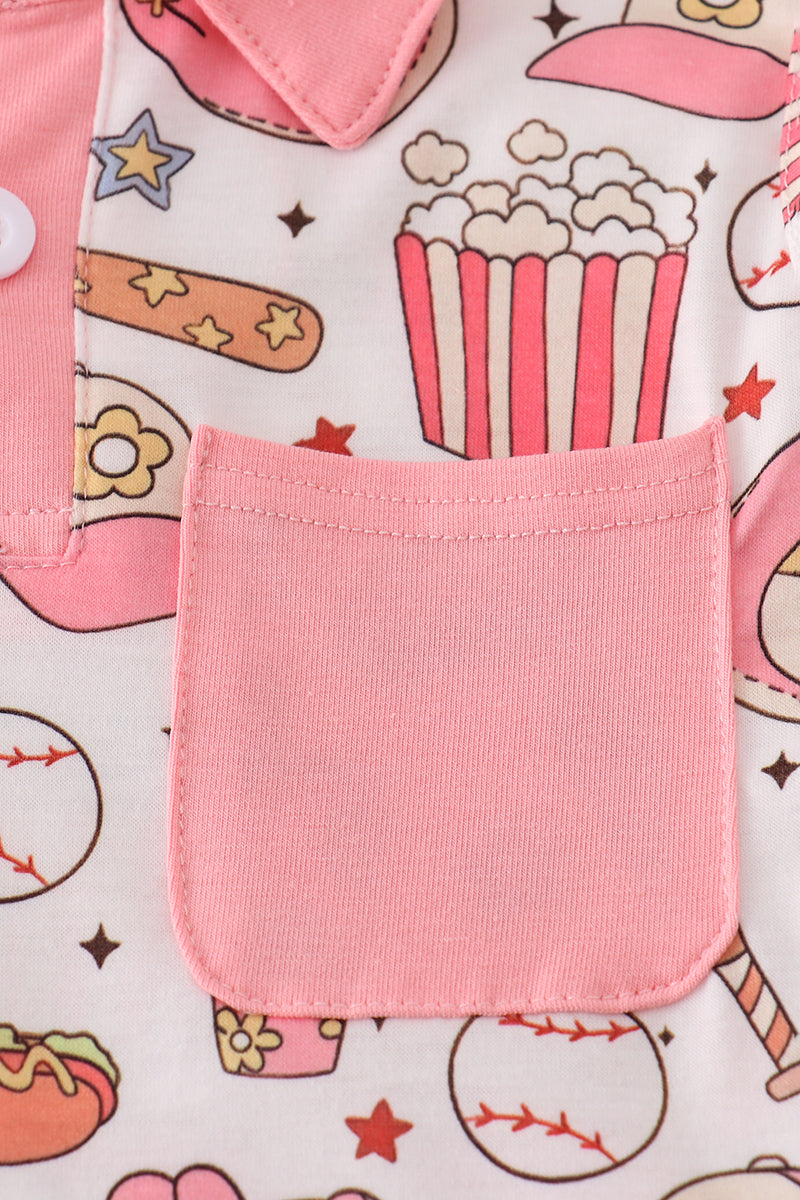 Pink skort set with baseball print, perfect for playful summer days.