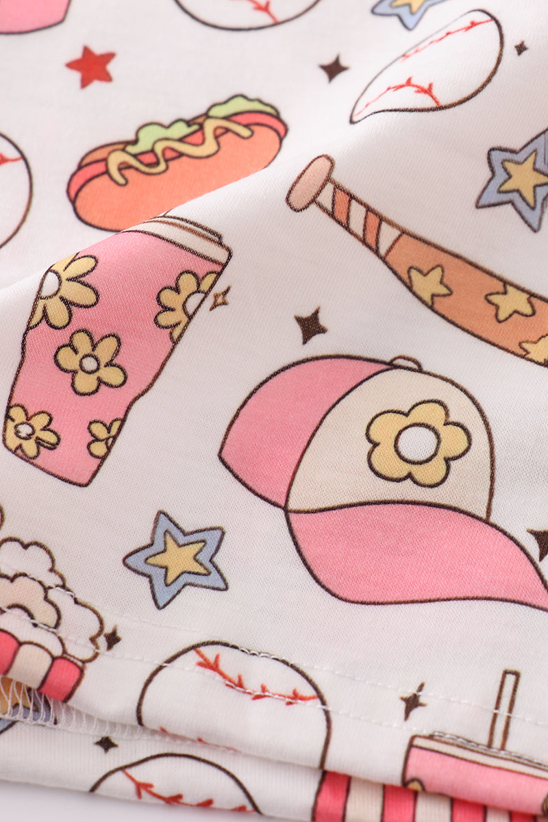 Pink skort set with baseball print, perfect for playful summer days.