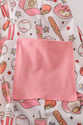 Pink girl dress with fun baseball print, perfect for playful outings.
