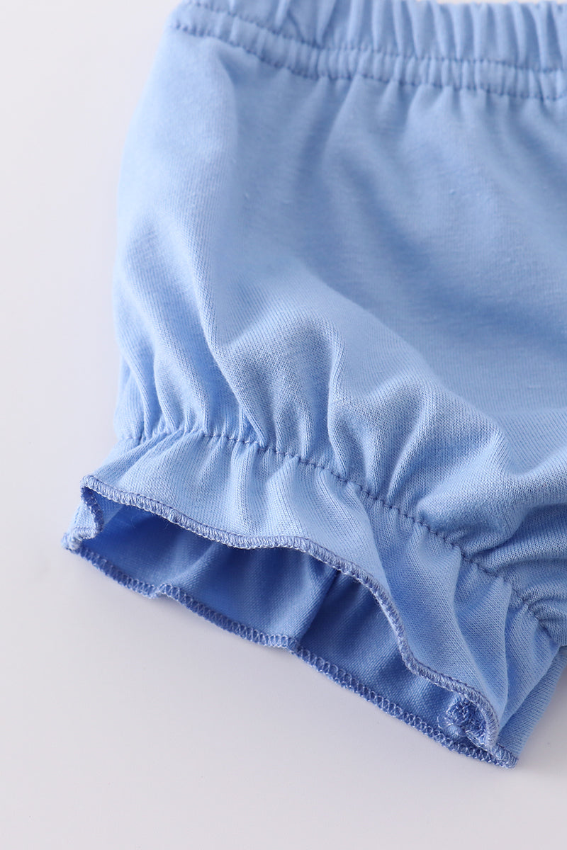 Blue sailboat print bloomer set for girls, perfect for summer adventures.
