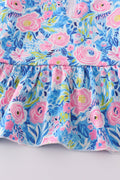Blue blossom charm girl 2pc swimsuit with floral pattern, perfect for summer fun.