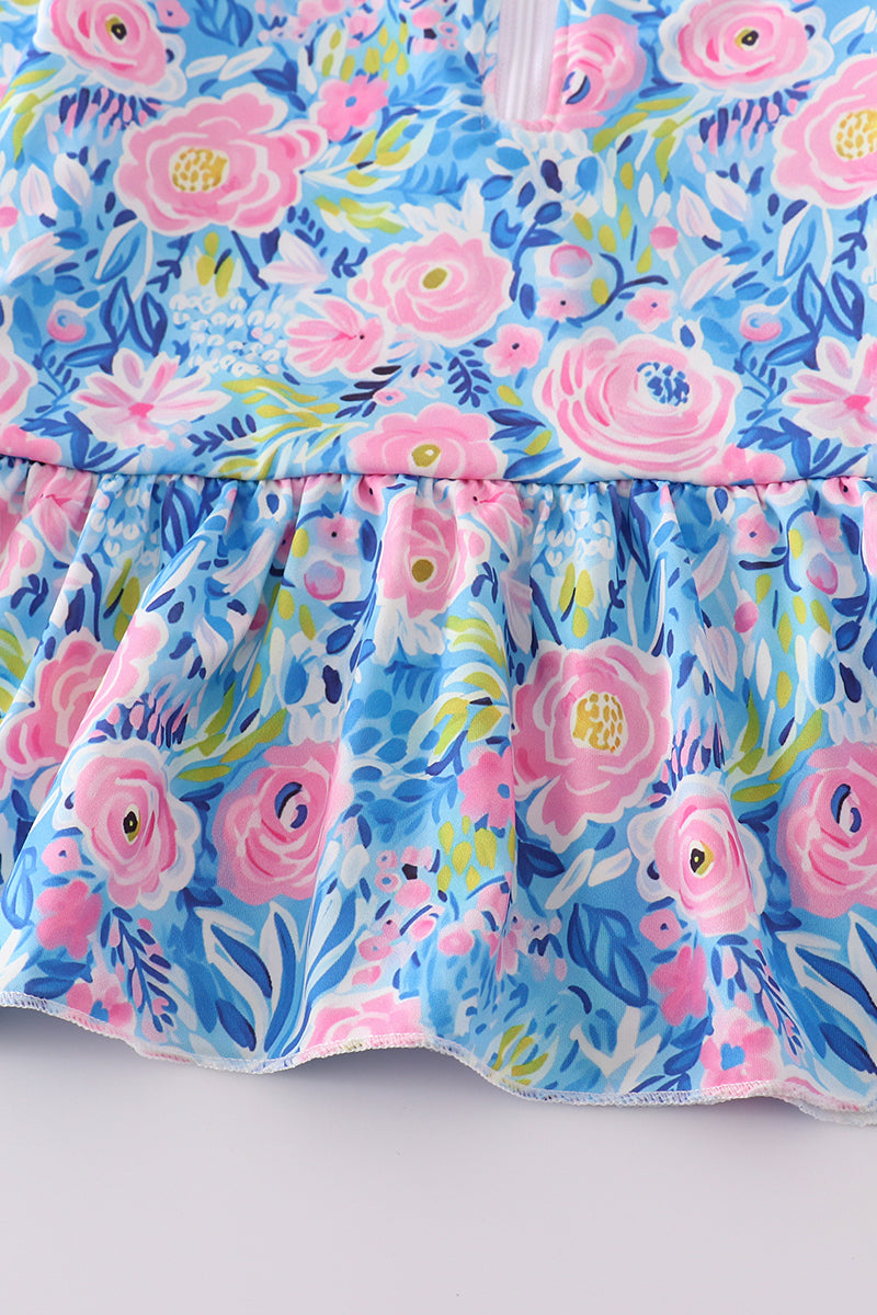 Blue blossom charm girl 2pc swimsuit with floral pattern, perfect for summer fun.