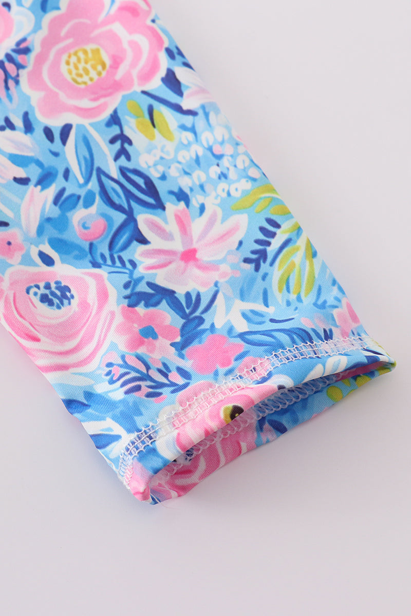 Blue blossom charm girl 2pc swimsuit with floral pattern, perfect for summer fun.