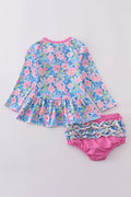 Blue blossom charm girl 2pc swimsuit with floral pattern, perfect for summer fun.