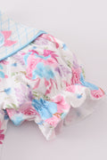 Blue petal meadow embroidery girl bloomer set with floral pattern, perfect for playtime.