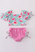 Girl's 2-piece swimsuit with blushing rose garden print, perfect for summer fun.