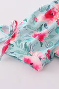 Girl's 2-piece swimsuit with blushing rose garden print, perfect for summer fun.
