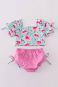 Girl's 2-piece swimsuit with blushing rose garden print, perfect for summer fun.