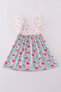 Blushing rose garden print girl dress with vibrant floral pattern, perfect for spring.