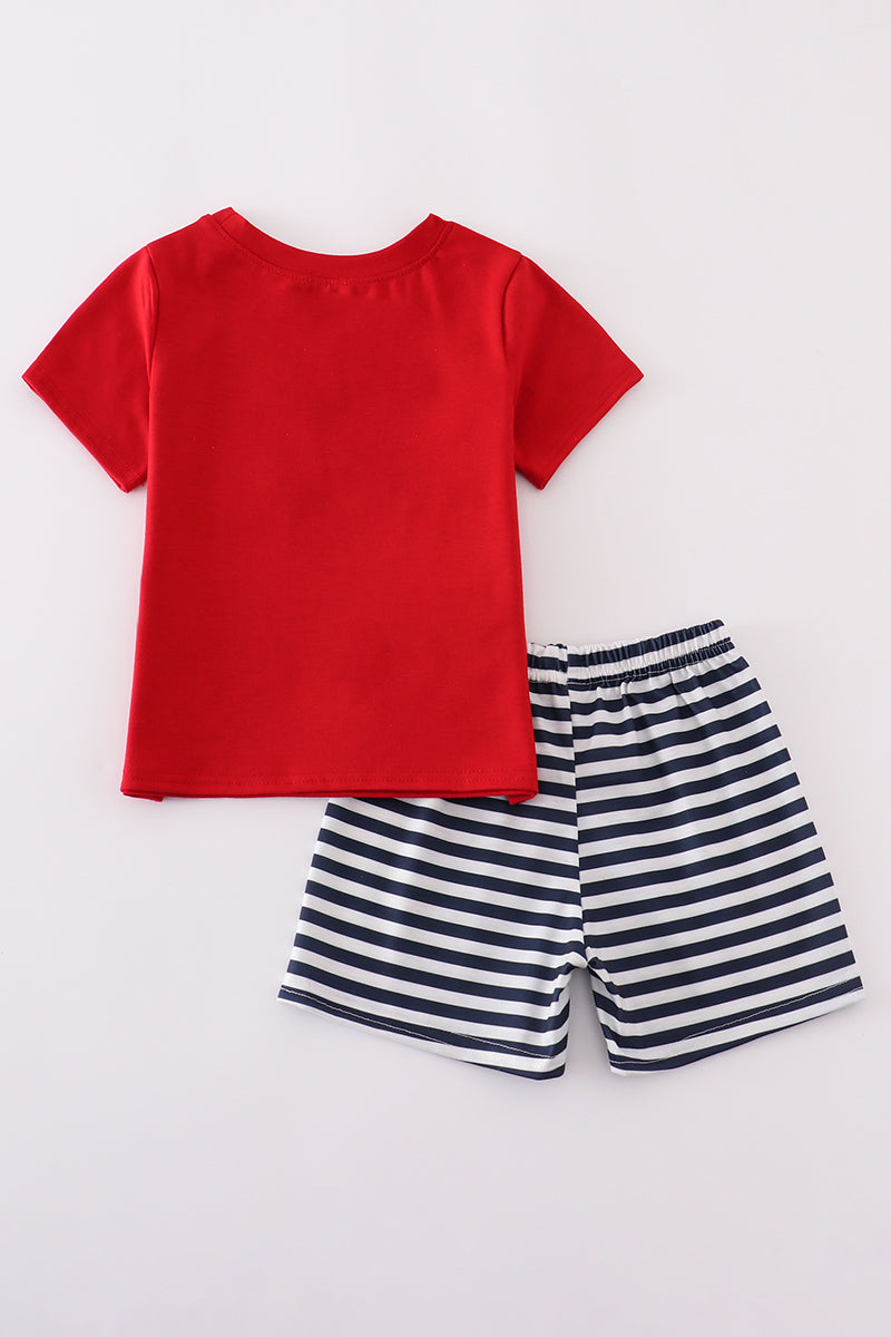 Red Georgia Atlanta Braves applique boy shorts set with baseball-themed design.