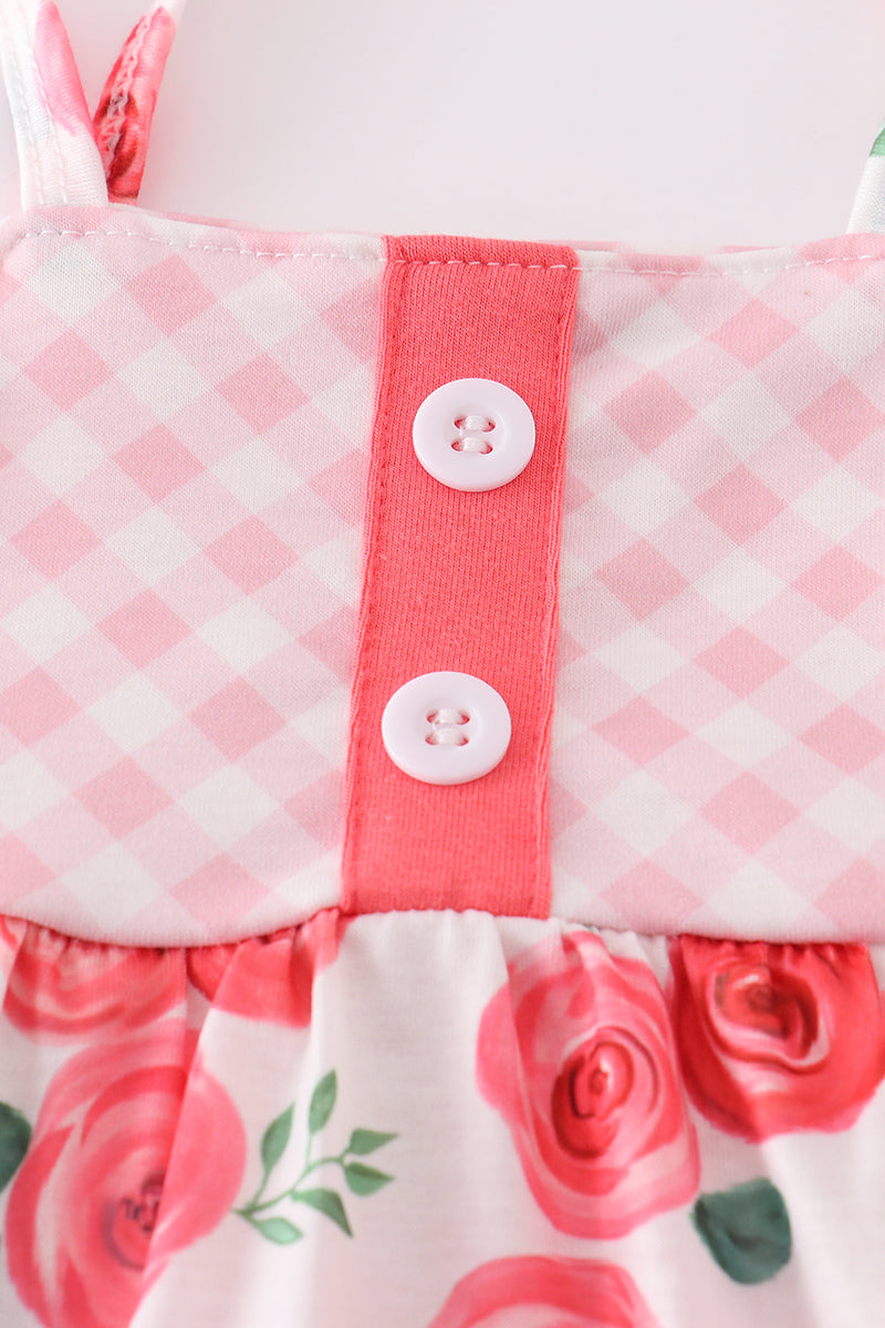 Pink floral print bloomer set for girls with ruffled sleeves, perfect for spring.