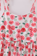 Pink floral print mom dress with playful blooms, perfect for spring outings.