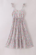 Mint pink floral print tiered dress, perfect for matching mom and daughter.