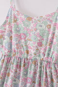 Mint pink floral print tiered dress, perfect for matching mom and daughter.